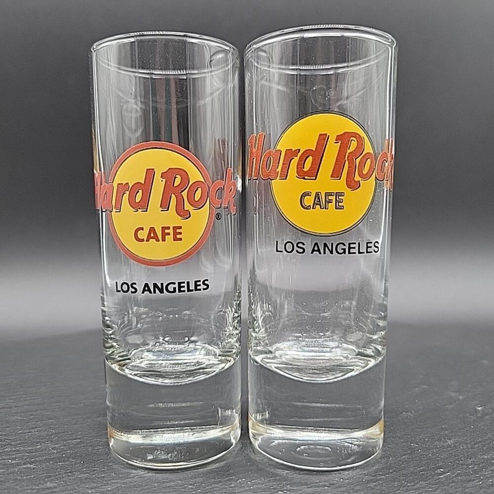 Lot of 2 - Los Angeles - Hard Rock Cafe Shot Glasses 4" Tall - L.A. California